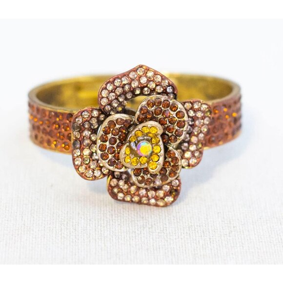 8 inch, Vintage Art Nouveau Rhinestones Intricate Floral Bangle - AB2 - Picture 1 of 3